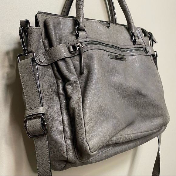 Elliot Lucca Handbag-Purse-Gray Leather Bag. Top Handle/Shoulder - Picture 3 of 9